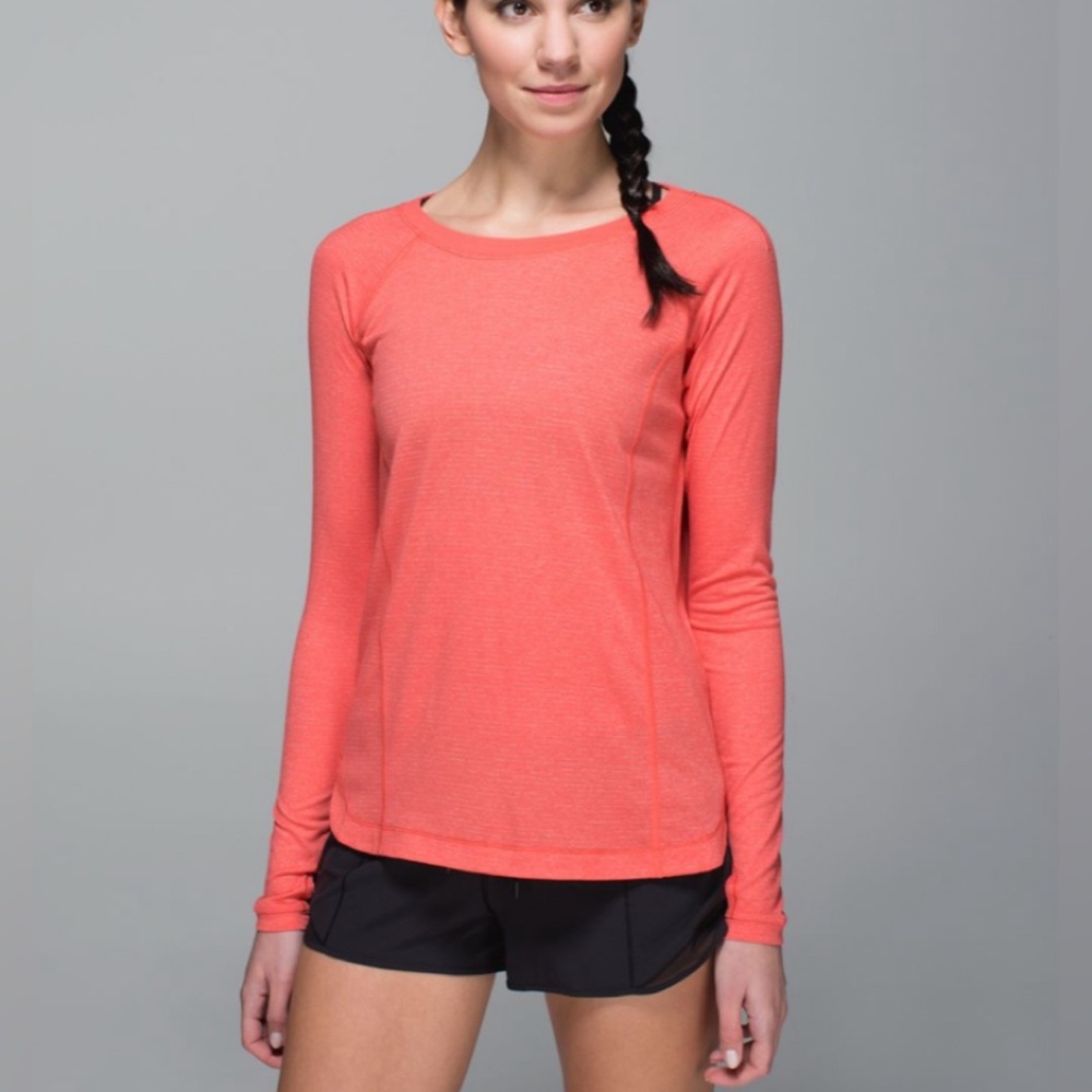 Lululemon Turn It Up Long Sleeve T Shirt Heathered Atomic Red SZ 12